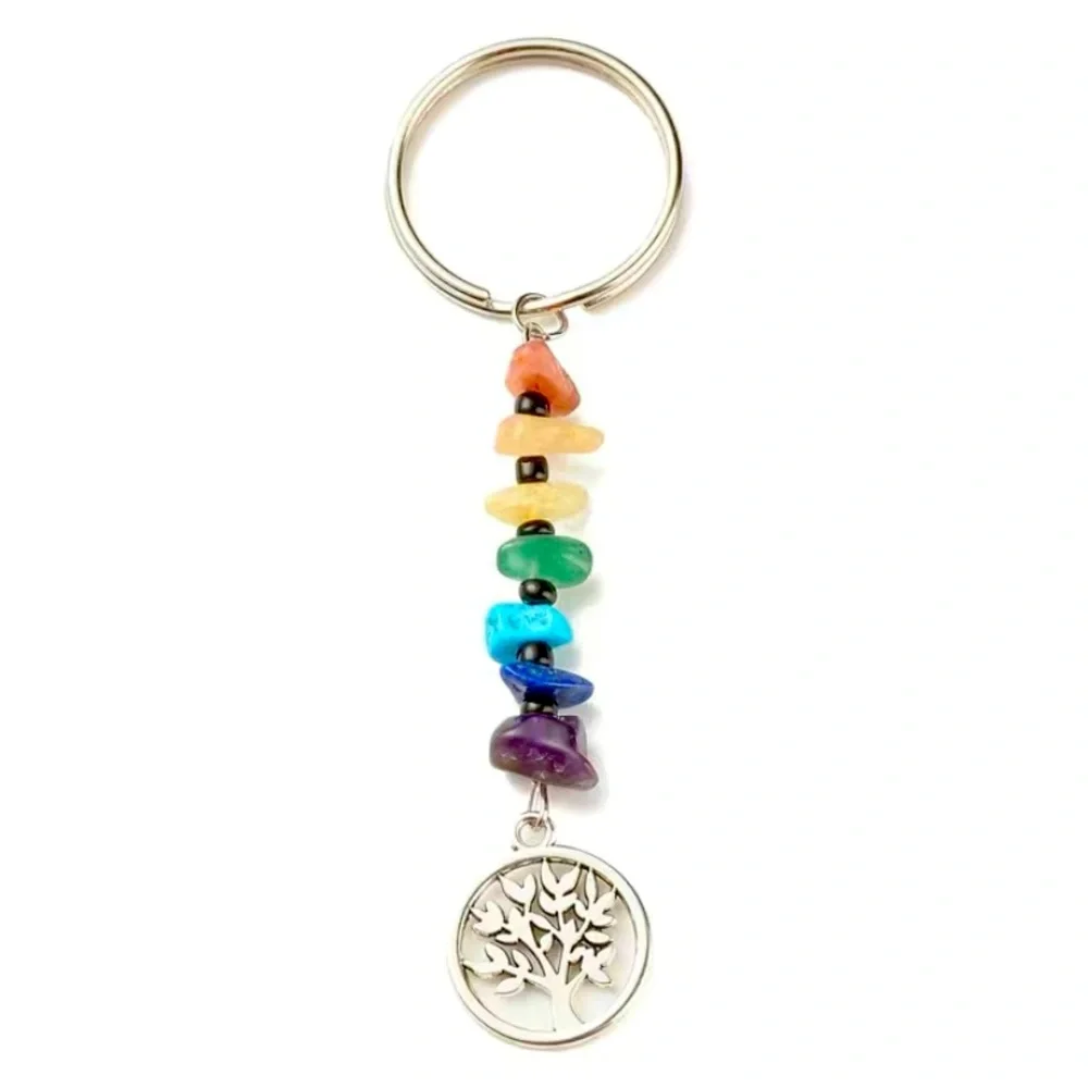 Natural Stone 7 Chakras Tree of Life Keychain +Free Gift - Picture 1 of 4